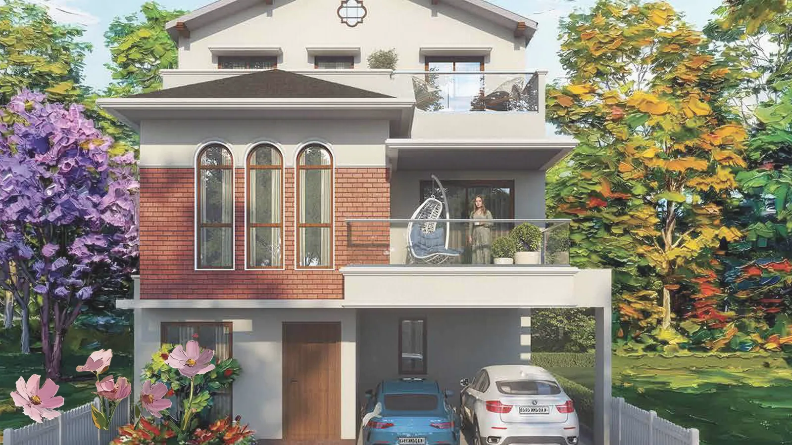 Artistic impression of the Carnation 4 BHK villa elevation at Whispering Hues