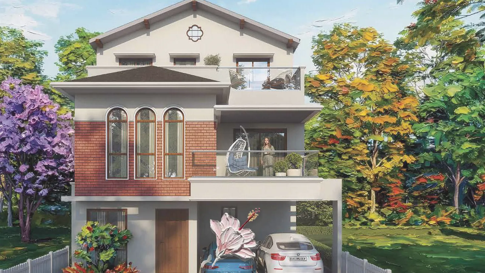 Artistic impression of the Carnation 4 BHK villa elevation at NVT Whispering Hues