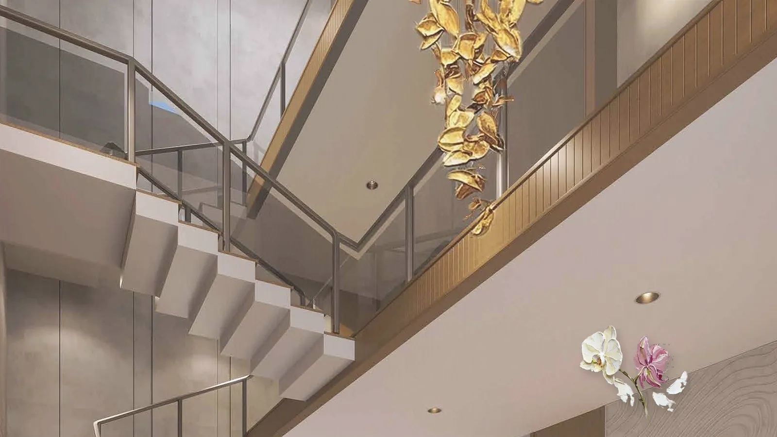Artistic impression of a double-height living room with skylight in a Bluebell villa at NVT Whispering Hues