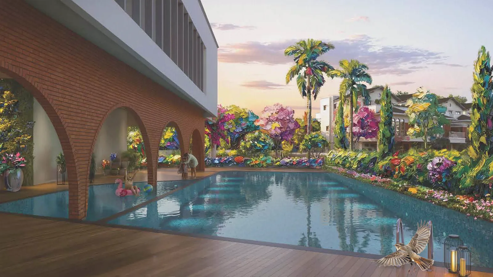 Artistic impression of the clubhouse swimming pool at NVT Whispering Hues