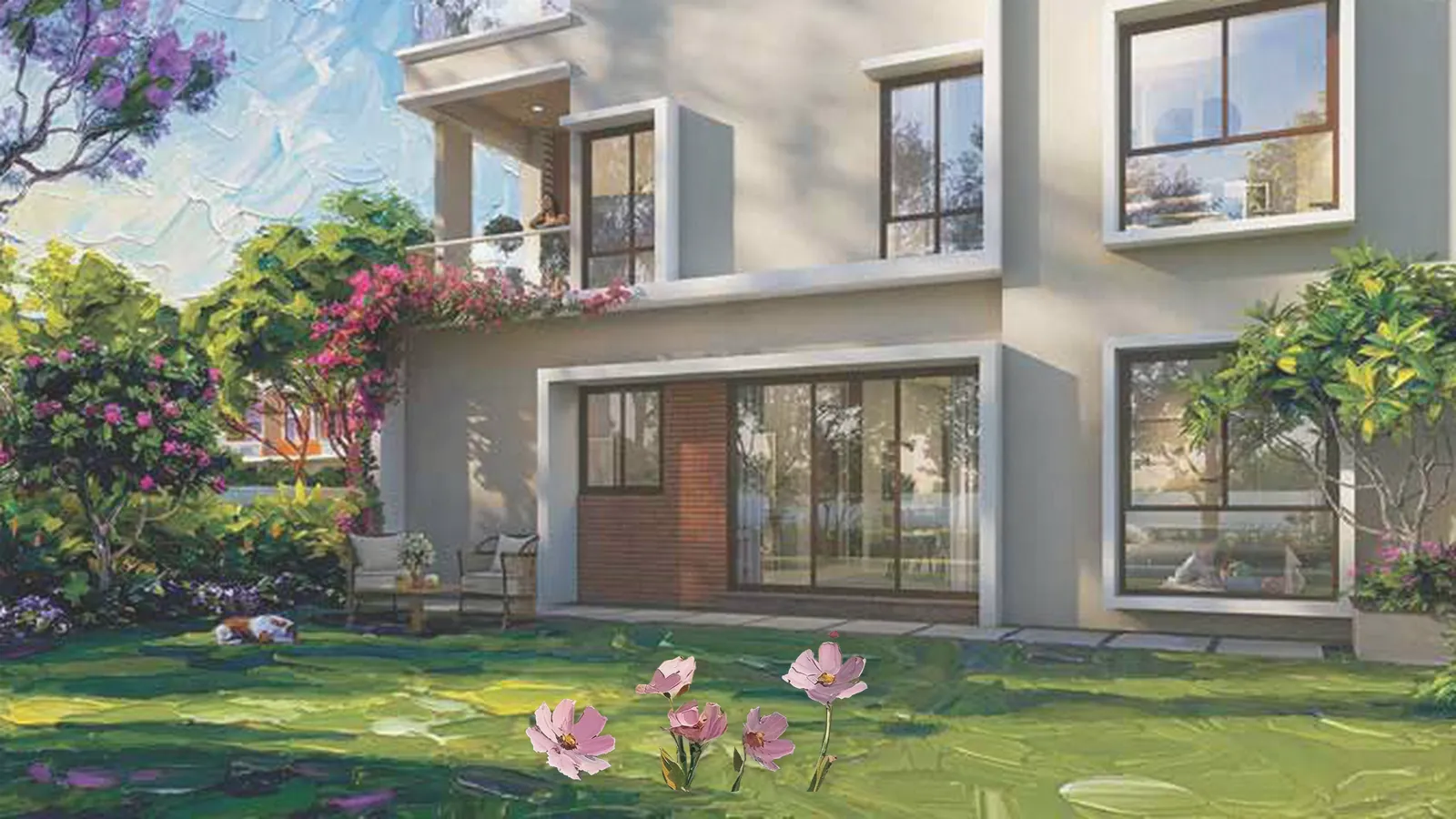 Artistic impression of a private villa backyard garden lawn at NVT Whispering Hues