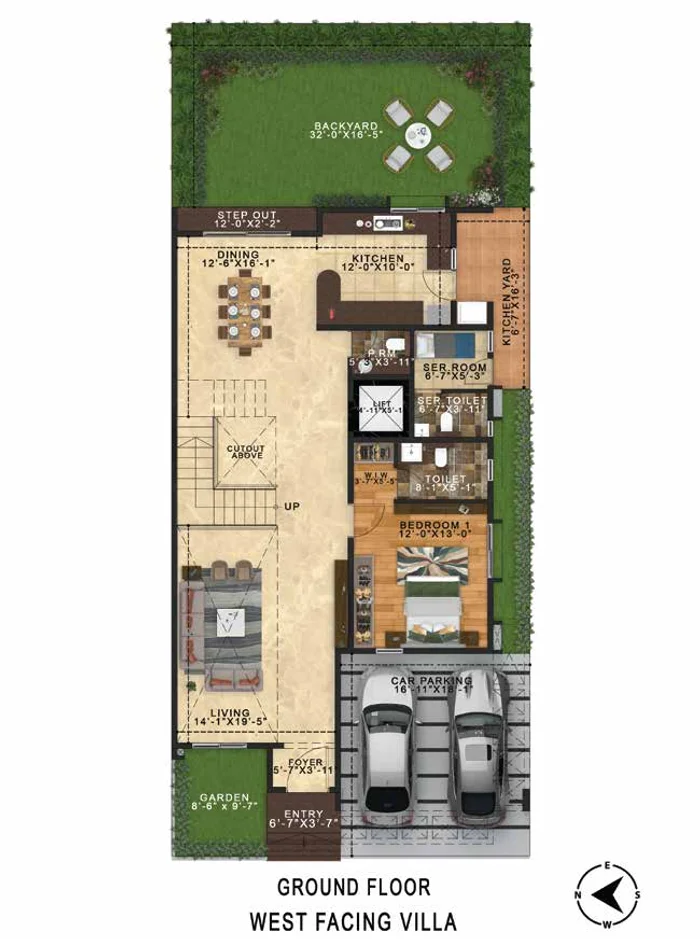 Bluebell west facing villa, ground floor plan