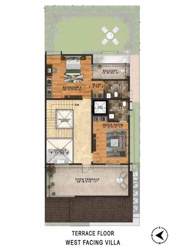 Bluebell west facing villa, second floor plan